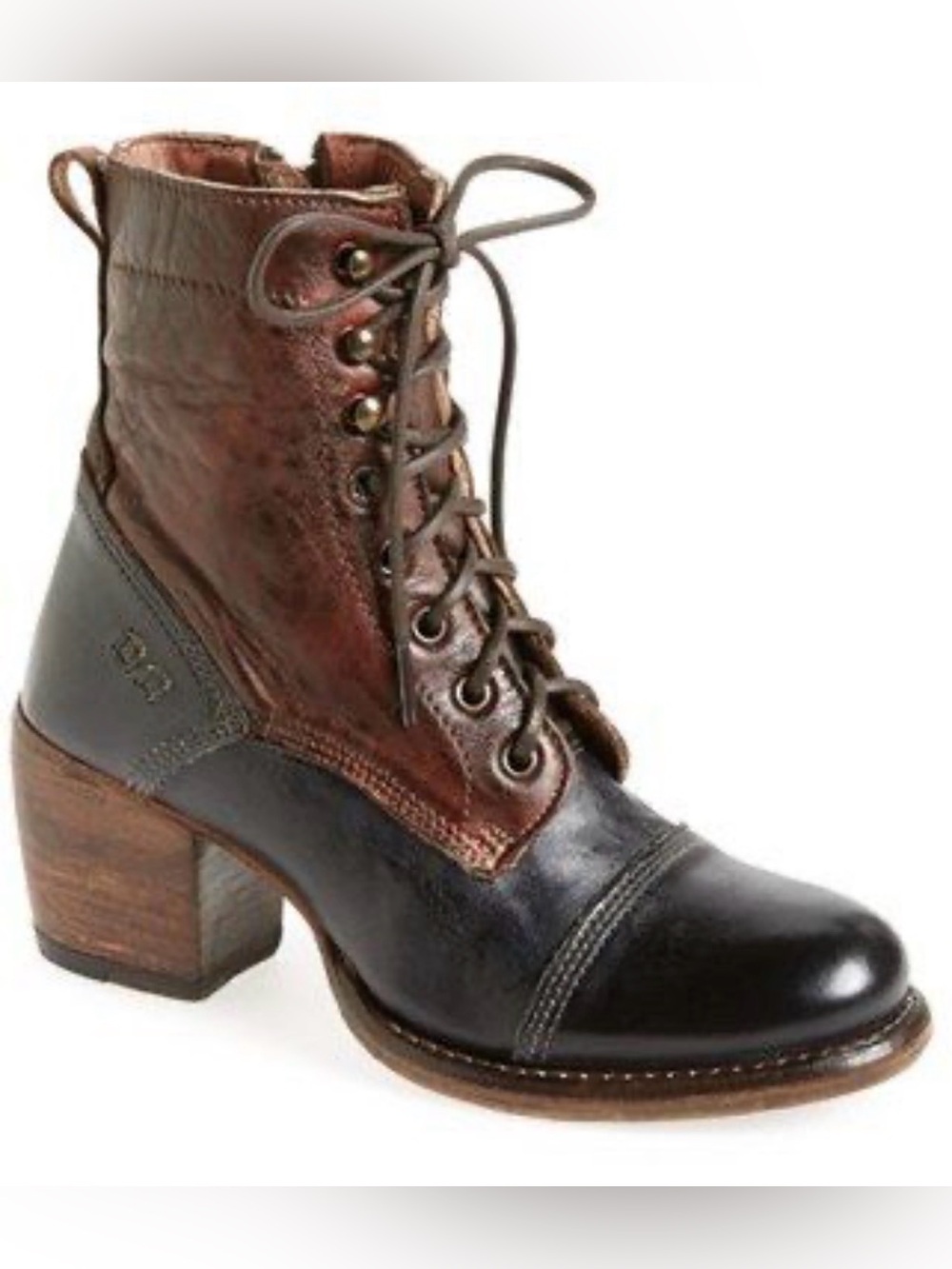 Bed Stu leather Oath Packer cap tie laced granny boot heeled ankle boot EUC 8